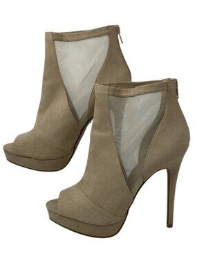 Aldo Jaina Peep Toe Mesh Vegan Suede Leather stiletto booties size 8 in Cream